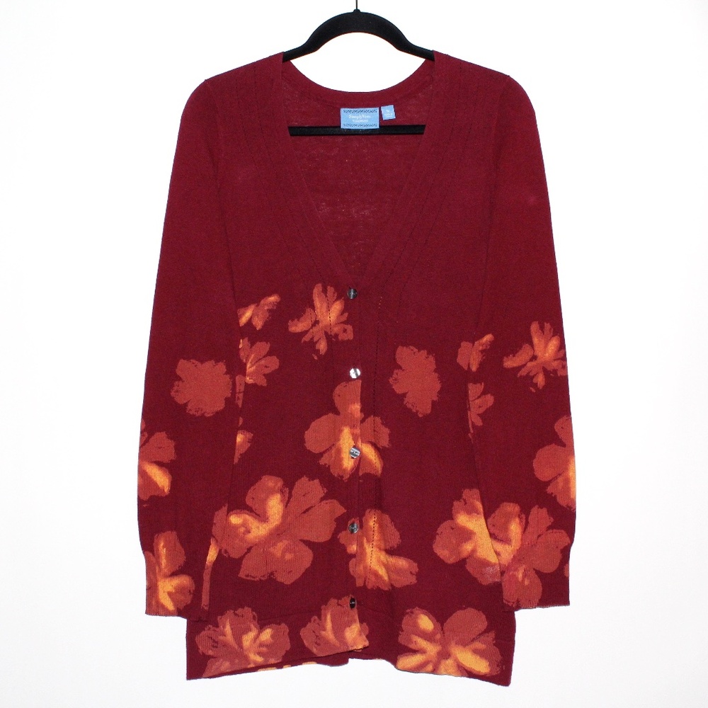Simply Vera Vera Wang Floral Print Pointelle Detail Cardigan